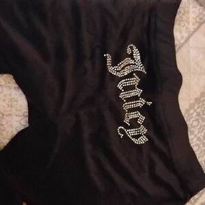 Juicy Couture Black Velor Wide Leg Track Pants with Silver Accents